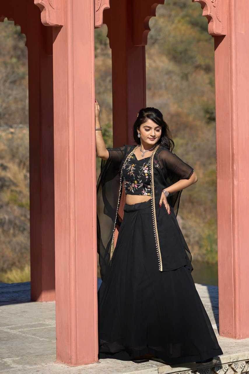Black Georgette Lehenga Lehenga With Cancan For Elegance - MYLUXURY LANE ENTERPRISE